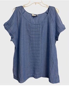 Vince Camuto Textured Cold Shoulder Blue Top Blouse Women's Size L Beachy Summer
